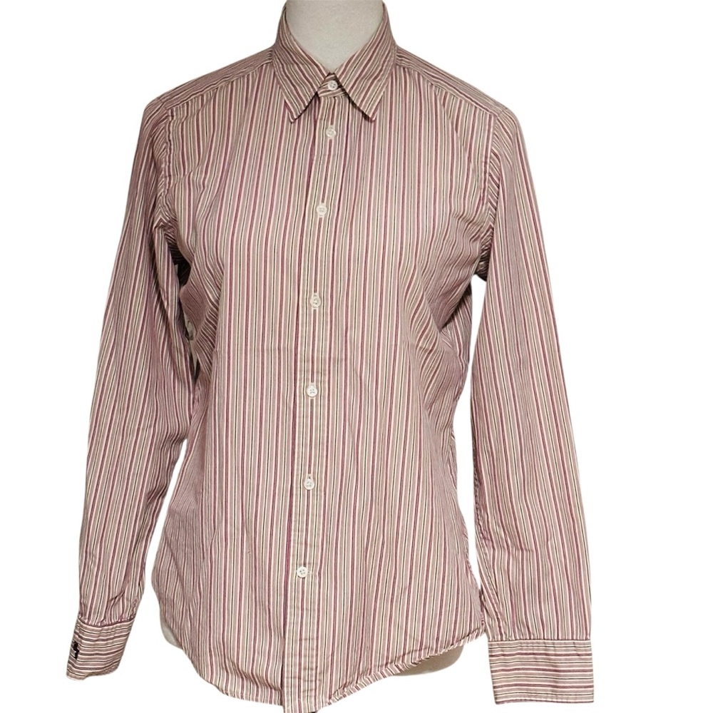 Ralph Lauren Women Shirt Slim Fit Striped Button Down Cotton Preppy Work Size 10